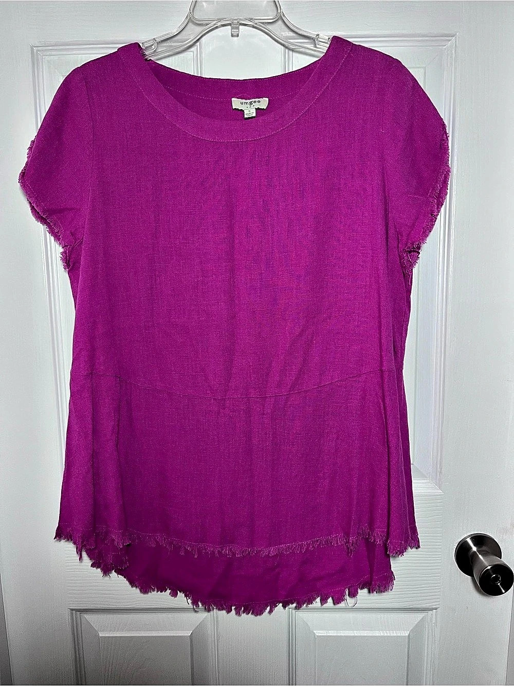 Umgee Linen Blend Fringe Tunic in Magenta Size Small